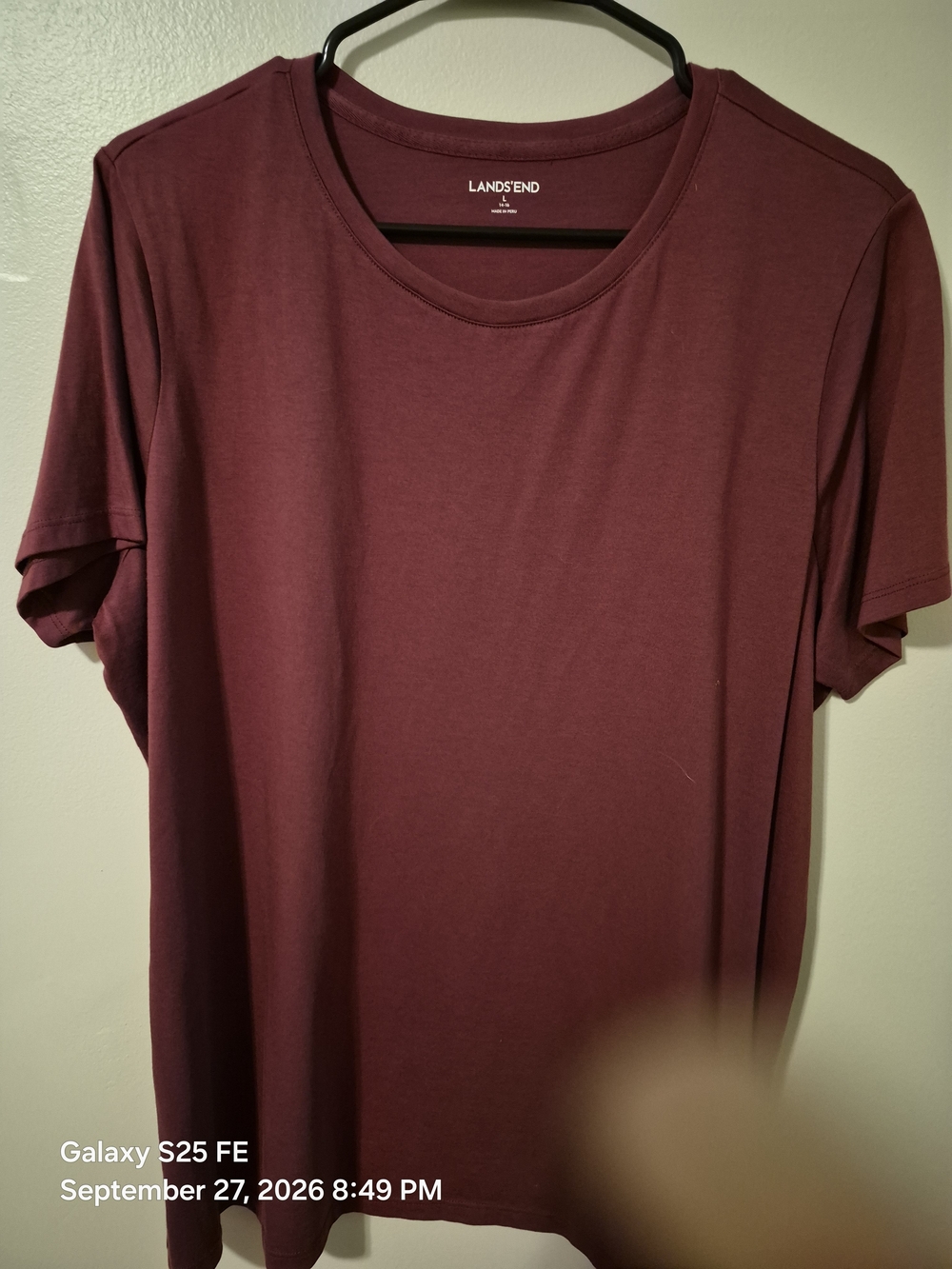 Lands' End Women's Burgundy Short Sleeve Crewneck Tee